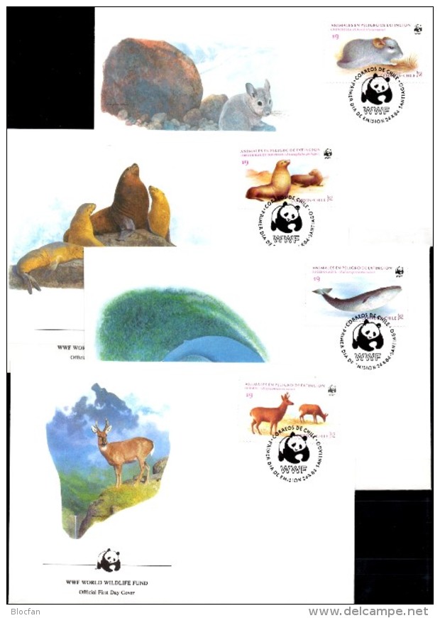 Wildtiere WWF-Set 20 Chile 1066/9 FDC 14€ Chinchilla Wal Hirsch Naturschutz Dokumentation 1984 Wildlife Cover Of America - Lettres & Documents