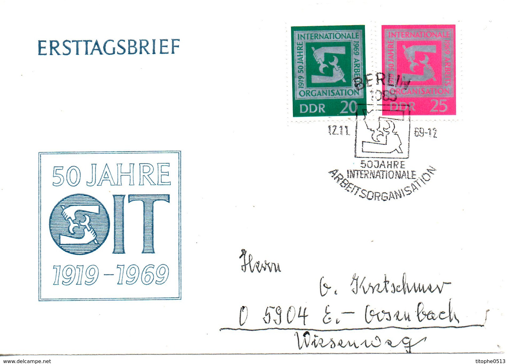 RDA. N°1210-1 De 1969 Sur Enveloppe 1er Jour Ayant Circulé. OIT. - ILO