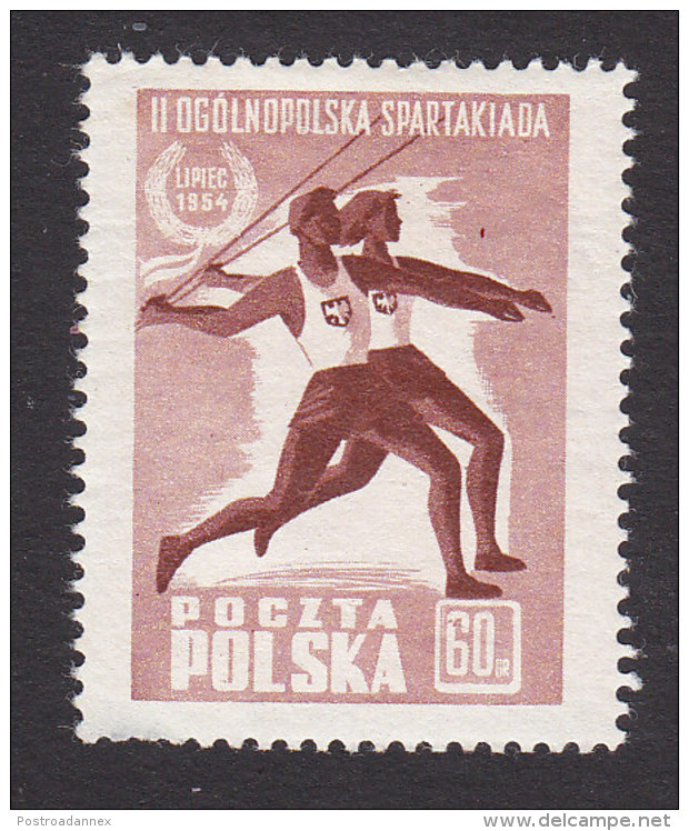 Poland, Scott #631, Mint Hinged, Javelin Throwers, Issued 1954 - Unused Stamps