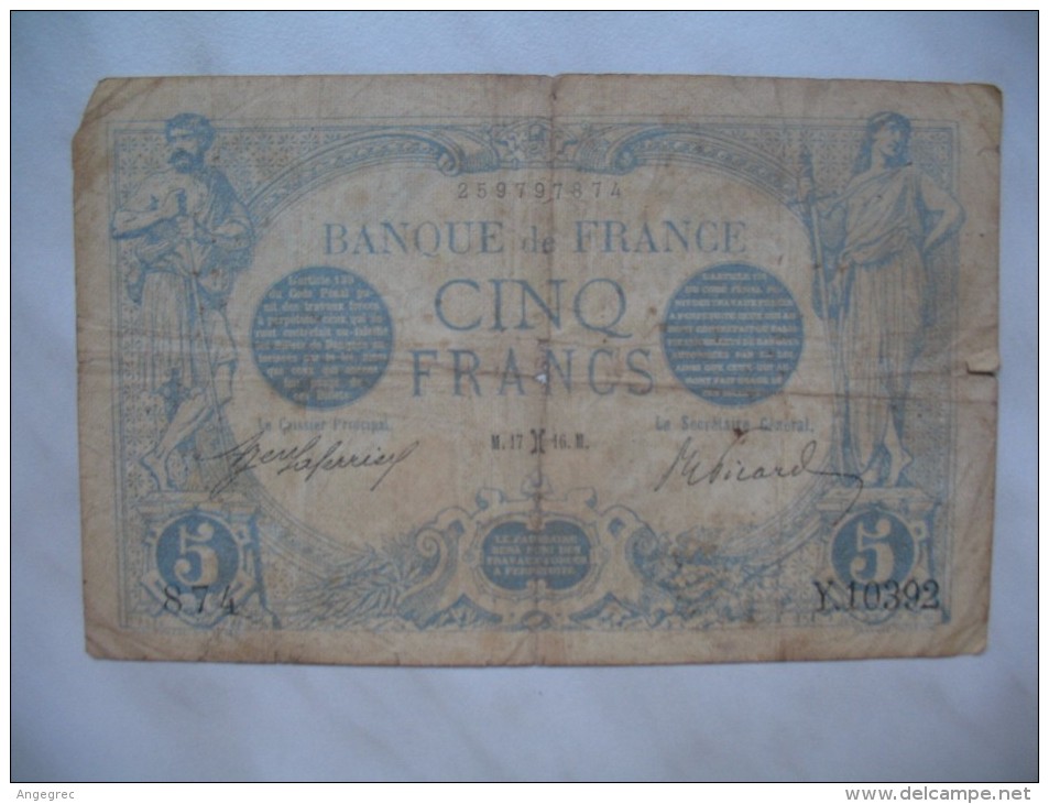 Anciens Billets De CINQ Francs De La Banque De France  1912-1917 - 5 F 1912-1917 ''Bleu''