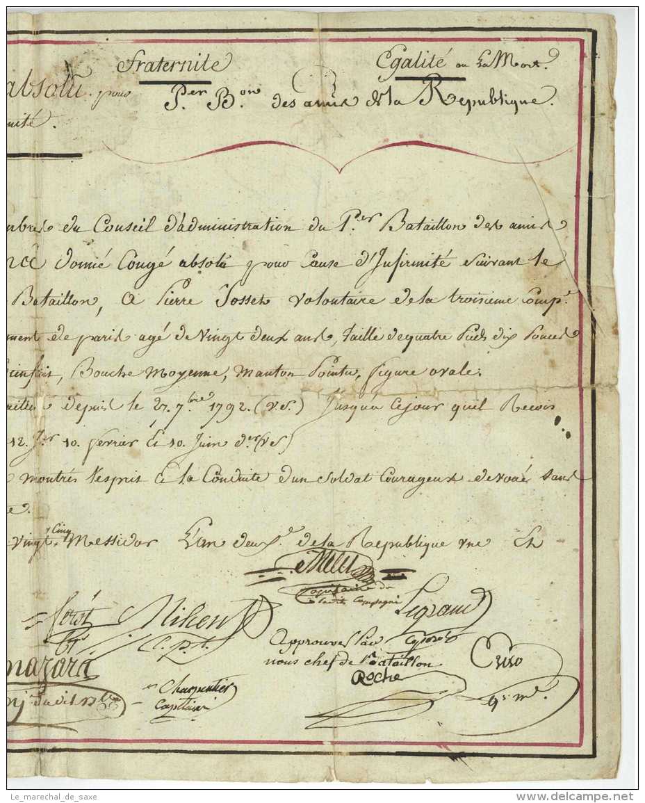 ARMEE DES COTES DE BREST &ndash; PREMIER BATAILLON DES AMIS DE LA REPUBLIQUE &ndash; Lorient 1794 General SORLUS - Historical Documents