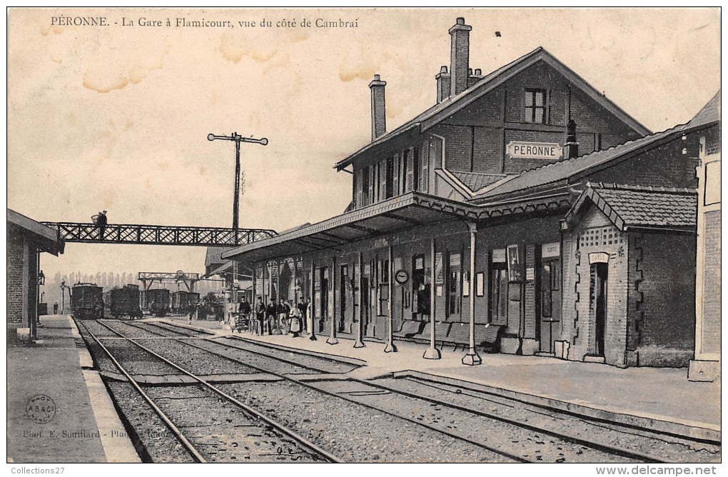 80-PERONNE- LA GARE A FLAMICOURT- VUE DU CÔTE DE CAMBRAI - Peronne