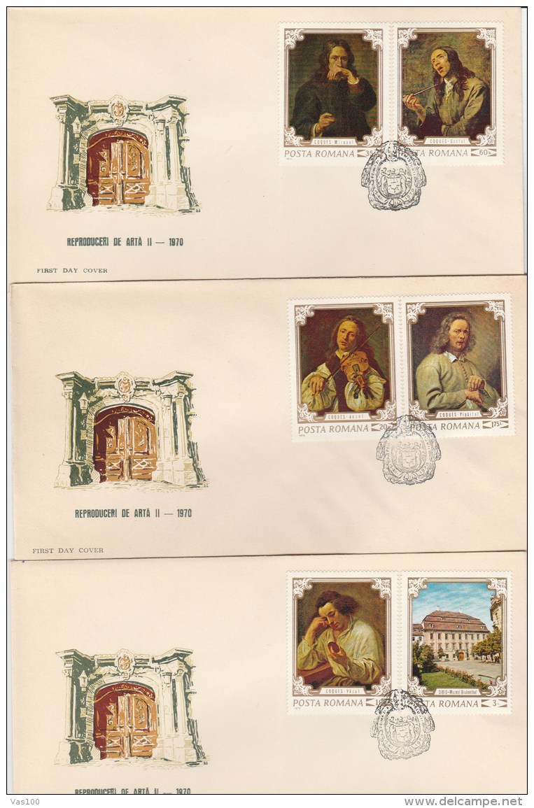 #T262  COQUES, PAINTING, FINE ART, ART REPRODUCTIONS, FDC X 3 , 1970, ROMANIA. - FDC