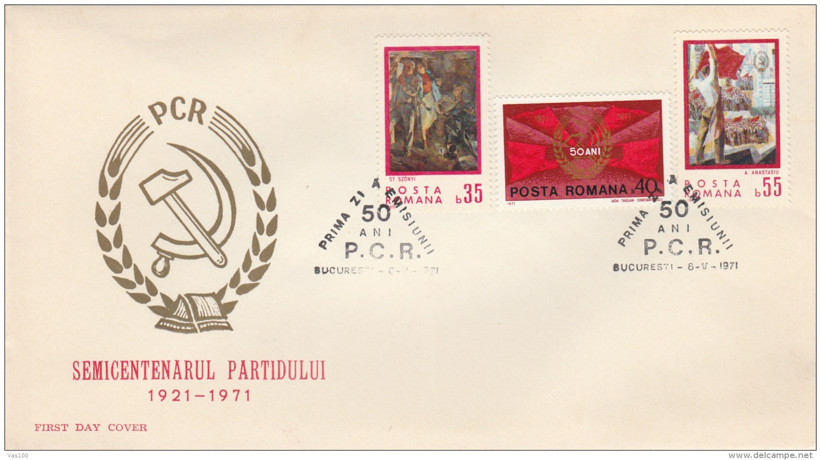 #T263  P.C.R., SEMICENTENARY, ROMANIAN POLITICAL PARTY, FDC, 1971, ROMANIA. - FDC