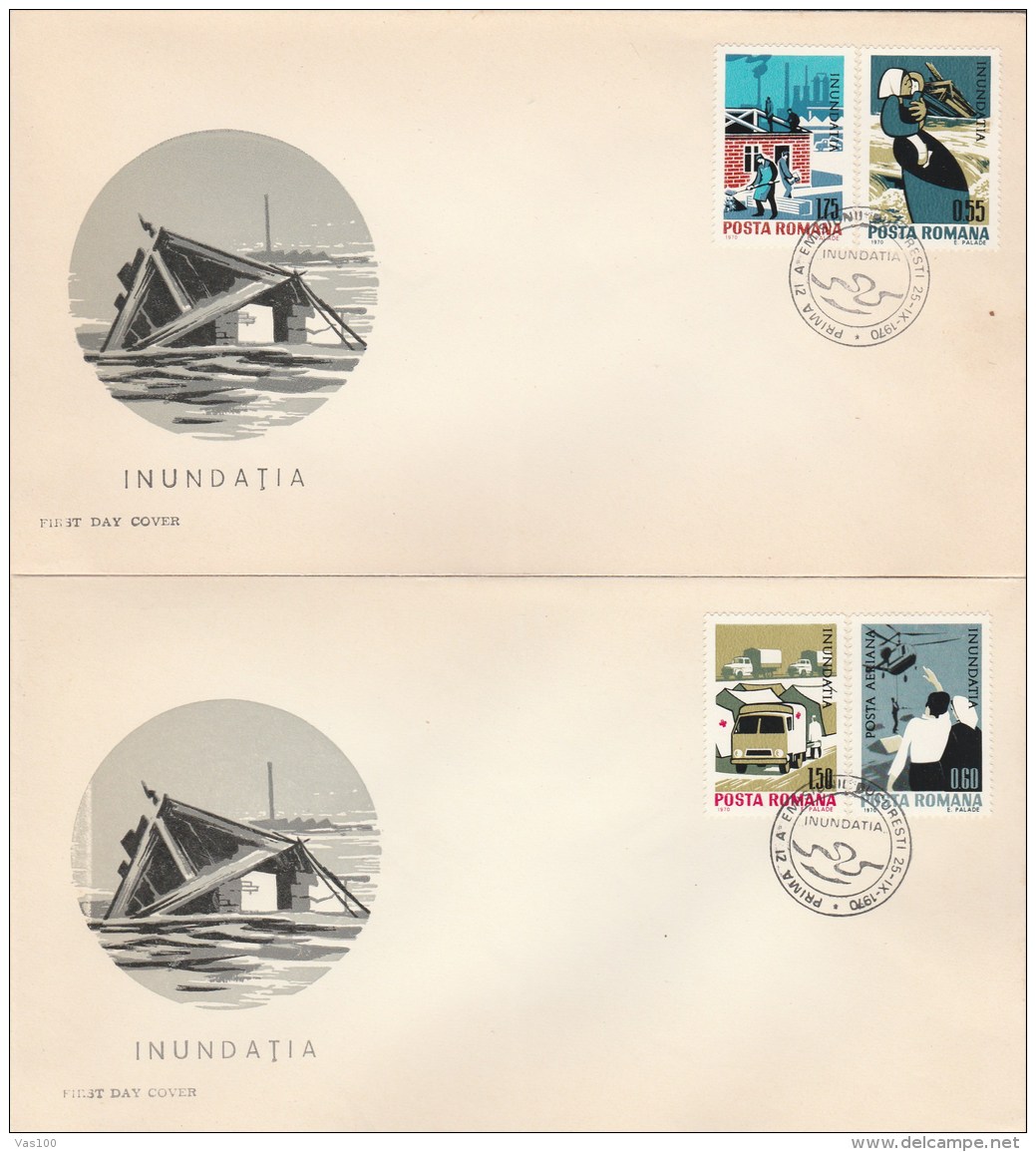 #T267  FLOOD, DISASTER, WATER, FDC X 2, 1970, ROMANIA. - FDC
