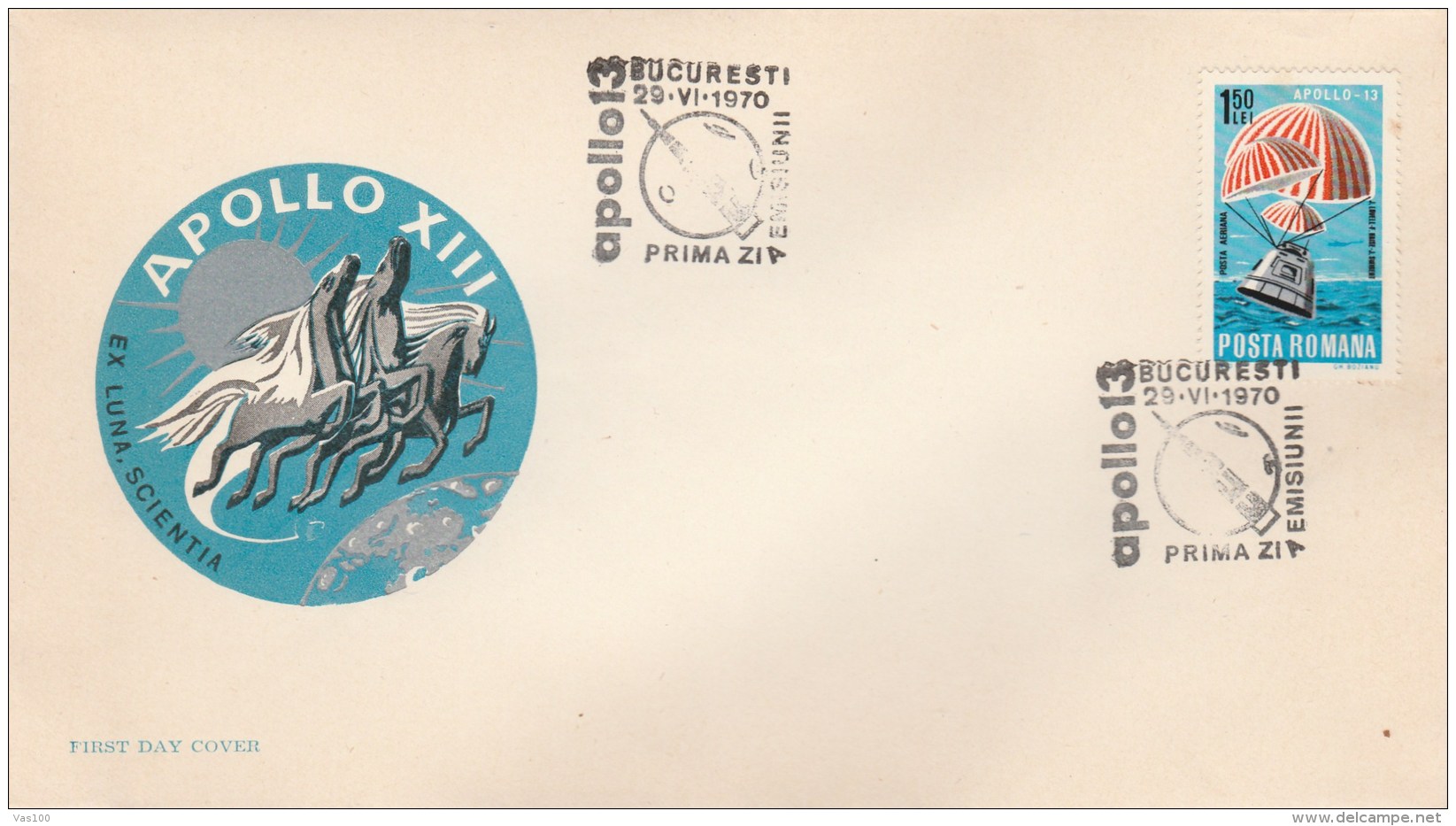 #T274  APOLLO XIII, EX LUNA, SCIENTIA, SPACE, COSMOS,  FDC, 1970, ROMANIA. - FDC