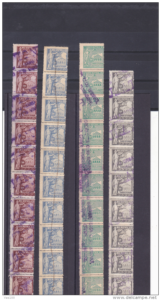 #200  JUDICIAL STAMPS, REVENUE STAMP, 40, 50, LEI, 2X 100 LEI, 39 STAMPS, ROMANIA. - Fiscale Zegels