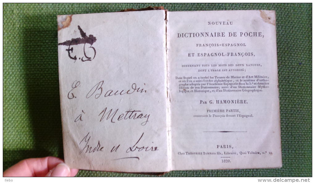 Dictionnaire De Poche Français Espagnol 1820 Cuir Termes De Marine Militaire - Dictionnaires
