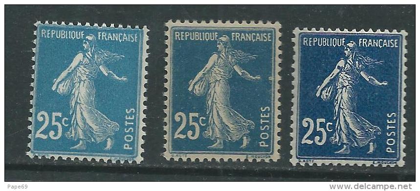 France N° 140 + 140a + 140b XX Type Semeuse 25 C. Bleu, Bleu Foncé Et Bleu-noir Les 3 Nuances Sans Charnière, TB - Unused Stamps