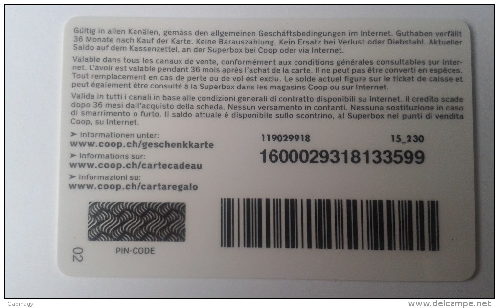 GIFT CARD - SWITZERLAND - COOP 096. - Cartes Cadeaux