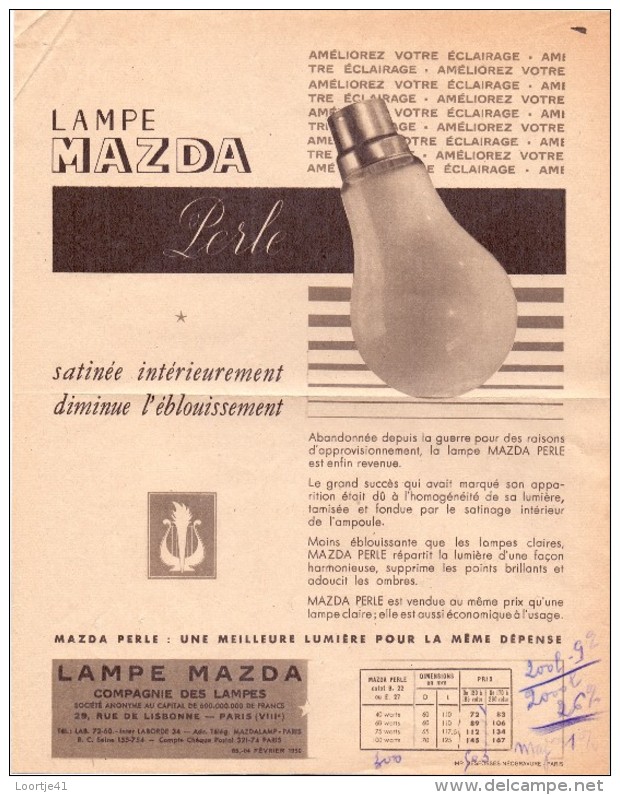 Pub Reclame - Lampe Lampen Mazda Perle - Paris - Publicités