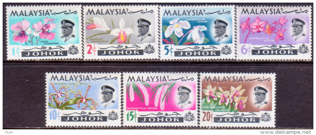 MALAYA JOHORE 1965 SG #166-72 Compl.set MNH (1c MLH) Orchids - Johore