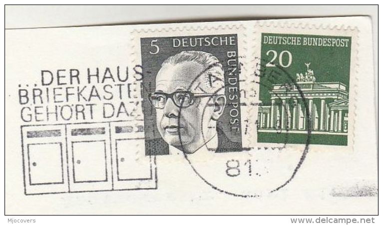 1971 Cover SLOGAN Illus  MAILBOX The HOME MAIL BOX Der Haus Briefkasten GehOrt Dazu GERMANY Stamps Card - Covers & Documents