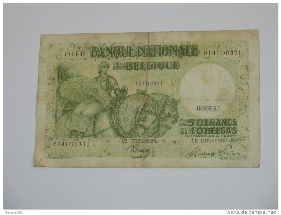 50 Francs Ou 10 Belgas 1945 - Banque Nationale De Belgique **** EN ACHAT IMMEDIAT **** - 50 Franchi-10 Belgas