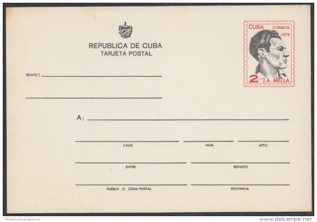 1979-EP-2 CUBA 1979. Ed.124. TARJETA ENTERO POSTAL. POSTAL STATIONERY. JULIO ANTONIO MELLA. UNUSED. - Cartas & Documentos