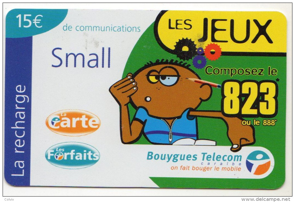 ANTILLES FRANCAISES RECHARGE BOUYGUES TELECOM LES JEUX SMALL 15€ Date 03/2002 - Antilles (French)