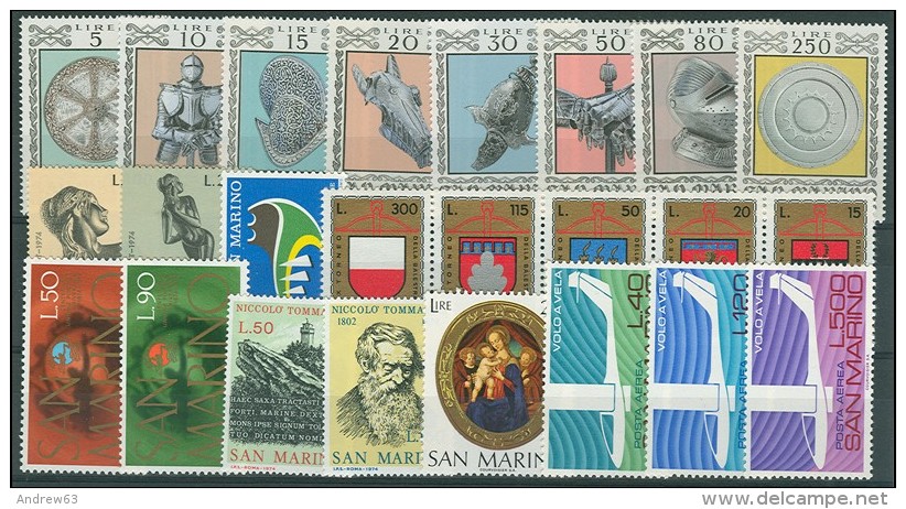SAN MARINO - 1974 - Annata Completa + Posta Aerea - 24 Valori - Year Complete ** MNH/VF - Annate Complete