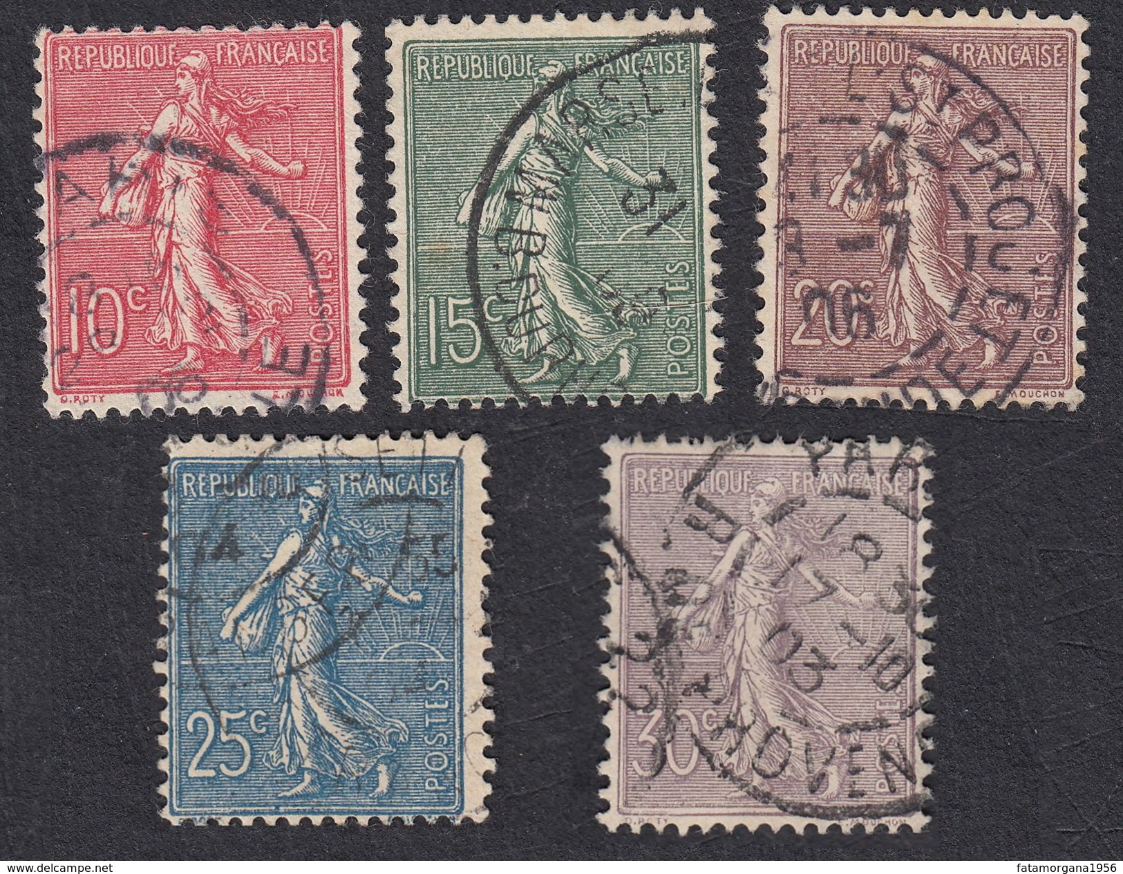 FRANCE Francia Frankreich - 1903,  Yvert 129/133, Semeuse, Série Complète Oblitérée. - 1903-60 Säerin, Untergrund Schraffiert