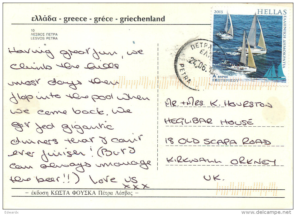 Petra, Lesbos, Greece Postcard Posted 2013 Stamp - Grèce