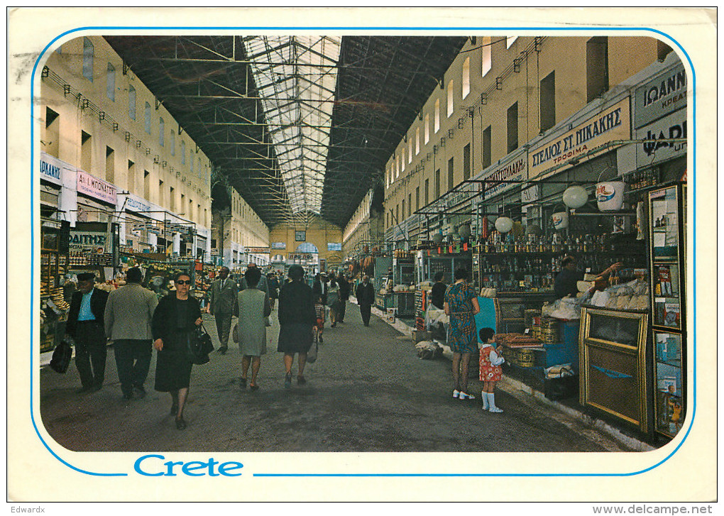 Chania Municipal Market, Crete, Greece Postcard Posted 1988 Stamp - Grèce