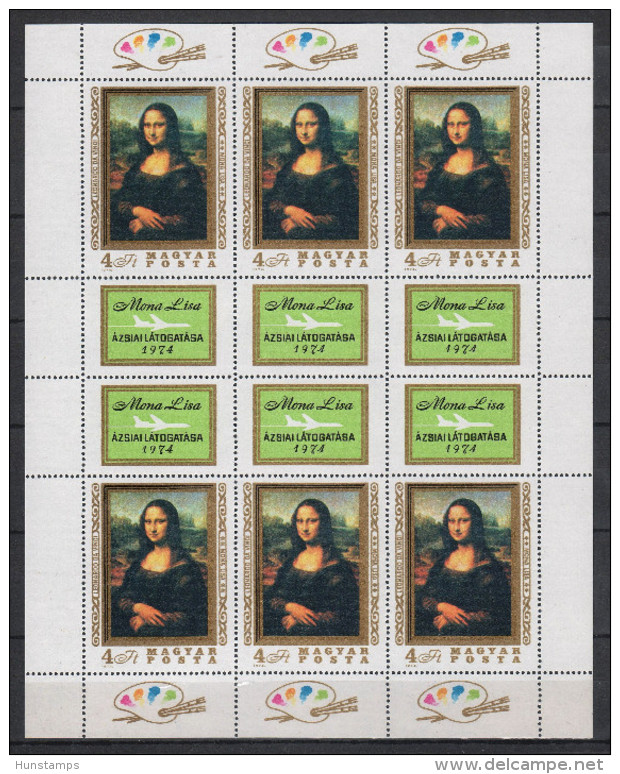 HUNGARY 1974. PAINTINGS MONA LISA COMPLETE SHEET LUXUS QUALITY MNH (**) Michel: 2940 Klb./ 100 EUR - Full Sheets & Multiples