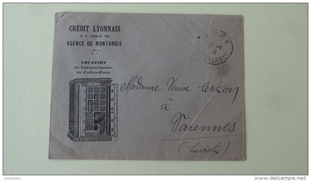 Montargis Credit Lyonnais Pub Coffres Fichet Sur Enveloppe 1934 - Banque & Assurance