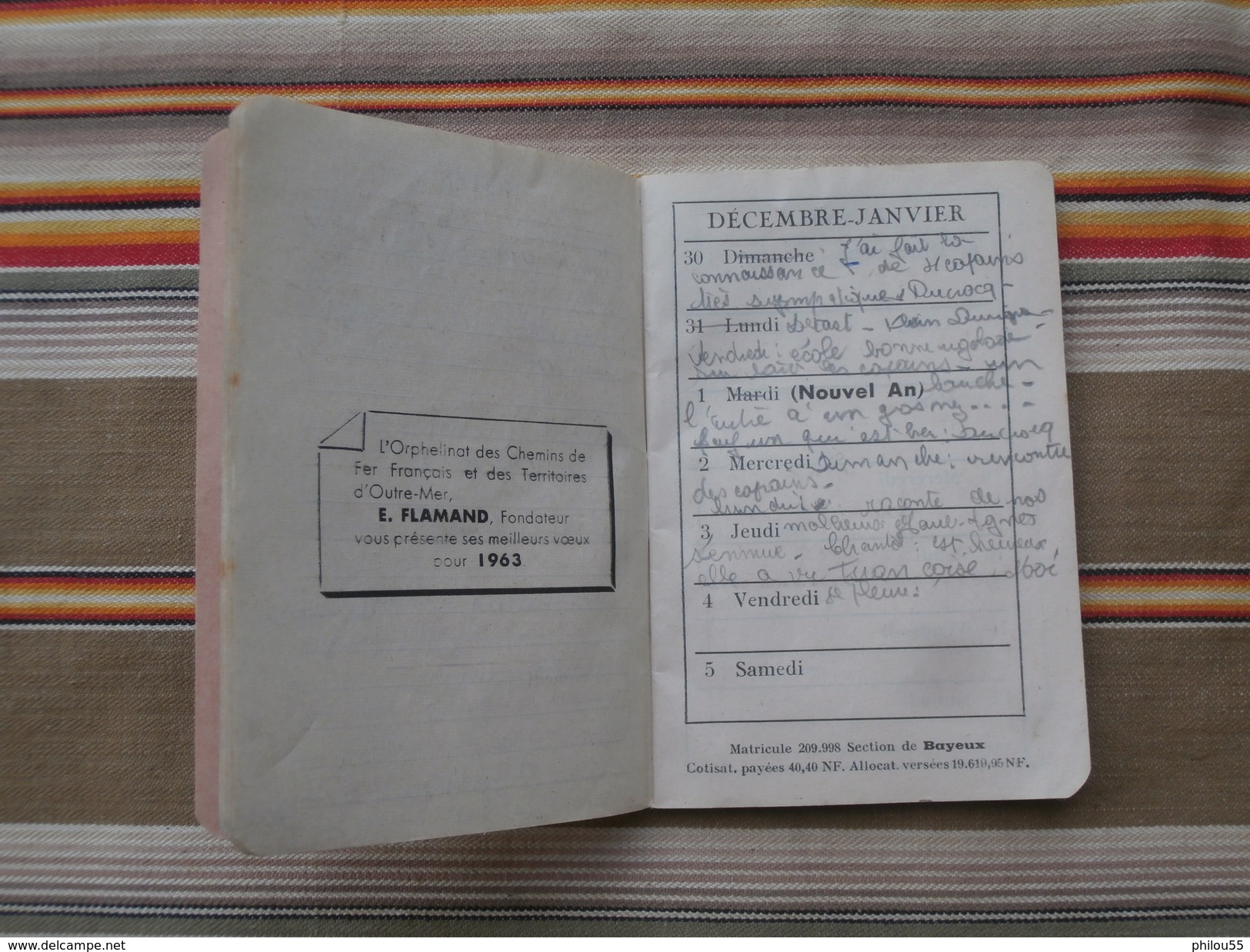 55 BELLEVILLE   1963  petit Carnet calendrier ORPHELINAT DES CHEMINS DE FER FRANCAIS SNCF Edmond FLAMAND