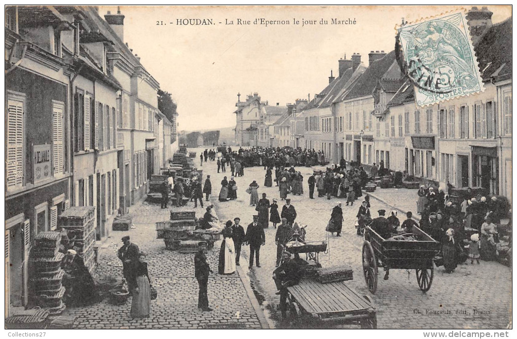 78-HOUDAN- LA RUE D'EPERNON LE JOUR DU MARCHE - Houdan