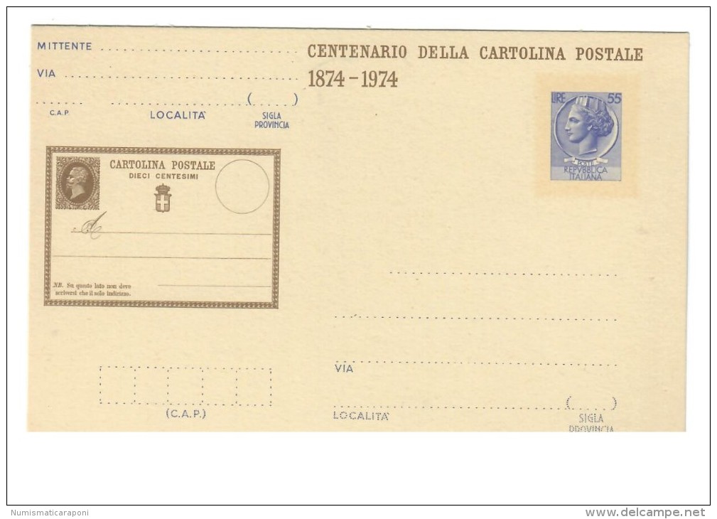 Centenario Della Prima Cartolina Postale 1874-1974 55 Lire Nuove C.175 COD. C.1050 - Altri & Non Classificati