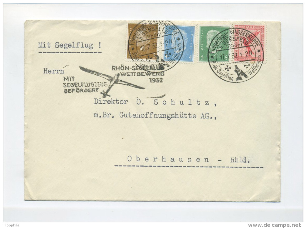 1932 3. Reich Frankierter Brief Segelflugpost Rhönsegelflug Wasserkuppe - Briefe U. Dokumente
