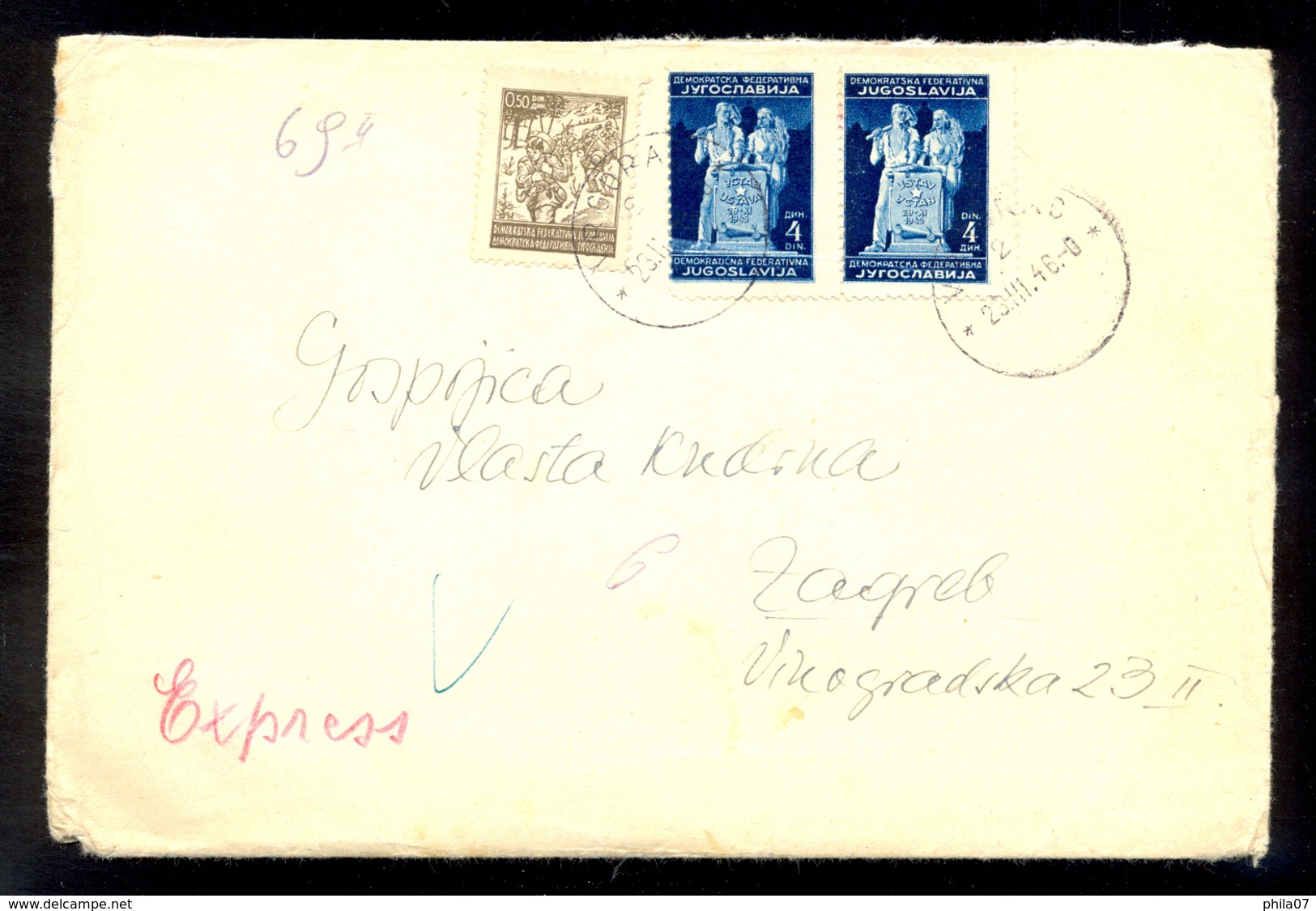Yugoslavia - Express Letter From Vrgorac 26.02. 1946., To Zagreb. / 4 Scans - Andere & Zonder Classificatie
