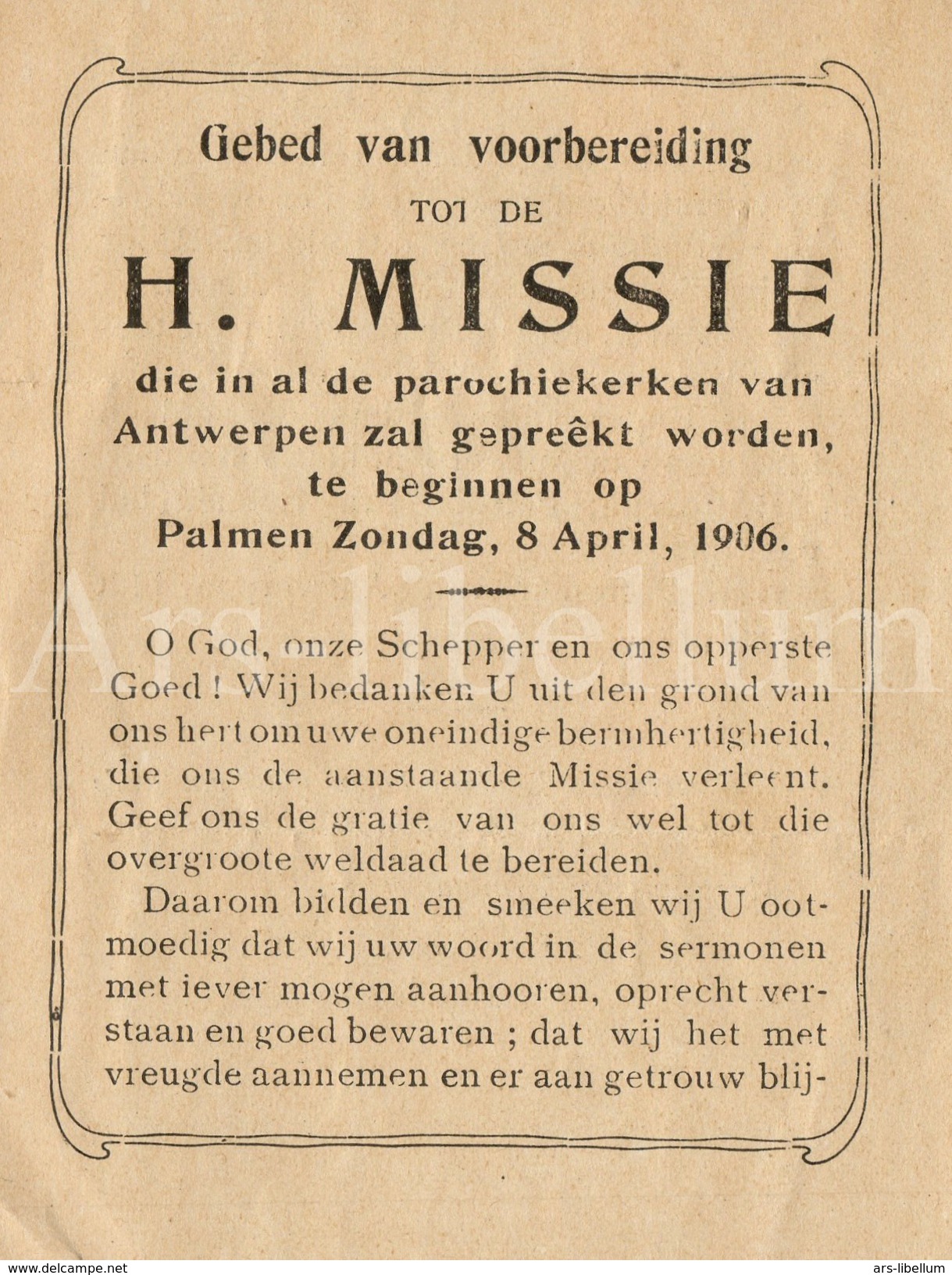 Devotieprentje / Gebed Van Voorbereiding / Heilige Missie / Antwerpen / 1906 / 2 Scans - Devotieprenten
