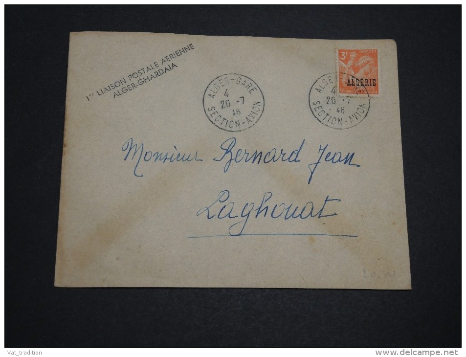 FRANCE / ALGÉRIE - Enveloppe Par Avion 1 ère Liaison Alger / Ghardaia En 1946 - A Voir - L 4477 - Lettres & Documents