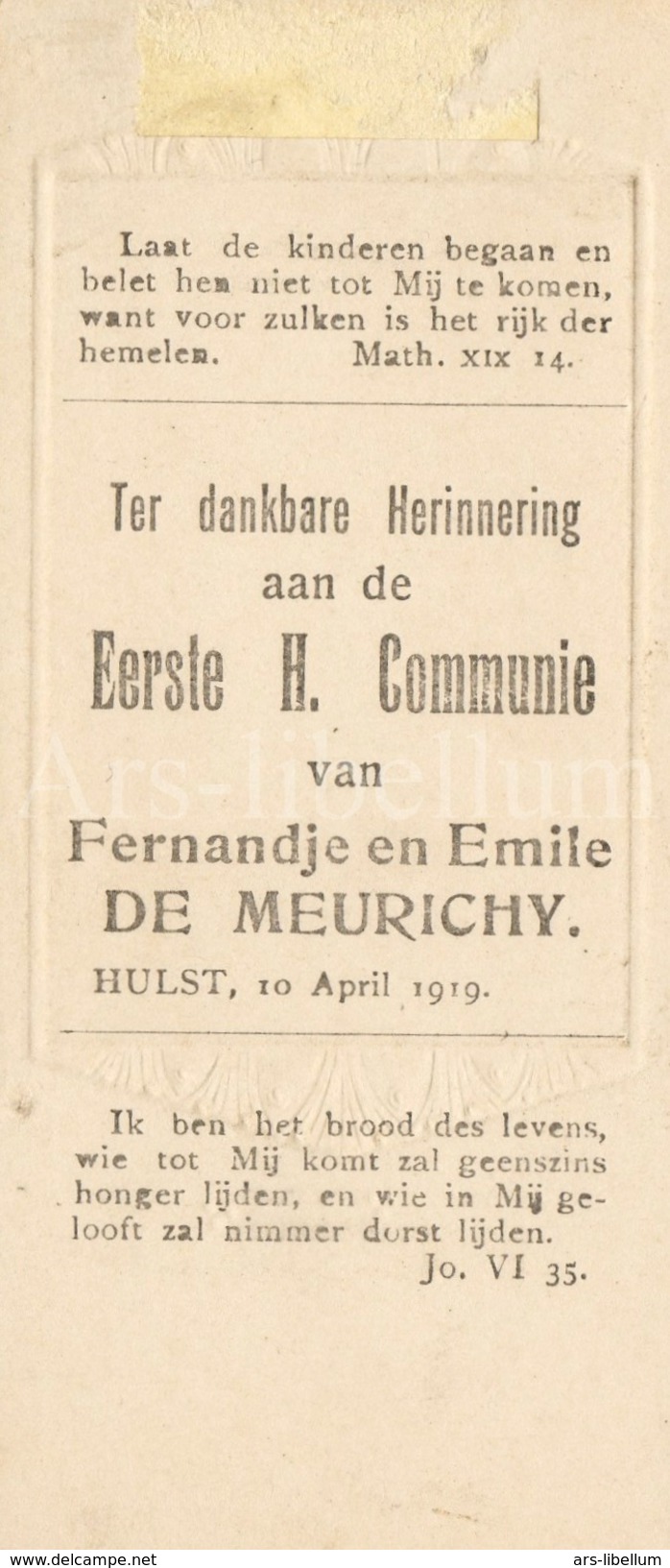Eerste Communie / 1ste Communie / Premiere Communion / Fernandje En Emile De Meurichy / Hulst / 1919 - Communion