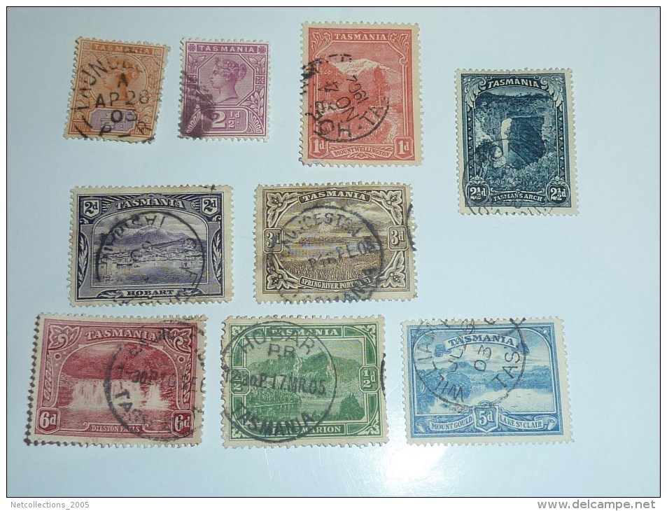 LOT DE 9 TIMBRES DE TASMANIE " POSSESSION ANGLAISE " OBLITERES AVEC CHARNIERES - STAMPS COLLECTION TASMANIA - Usati