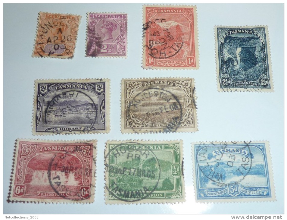 LOT DE 9 TIMBRES DE TASMANIE " POSSESSION ANGLAISE " OBLITERES AVEC CHARNIERES - STAMPS COLLECTION TASMANIA - Usati