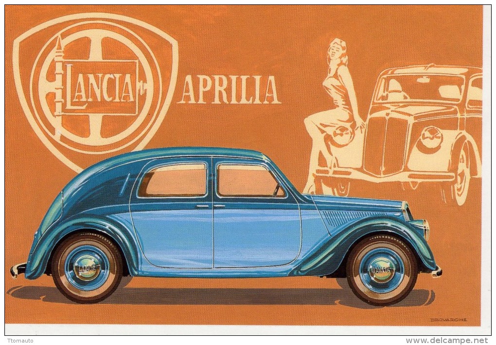 Lancia Aprilia Berlina  -  1936   -  Illustrateur Aldo Brovarone  -  Carte Postale - Voitures De Tourisme