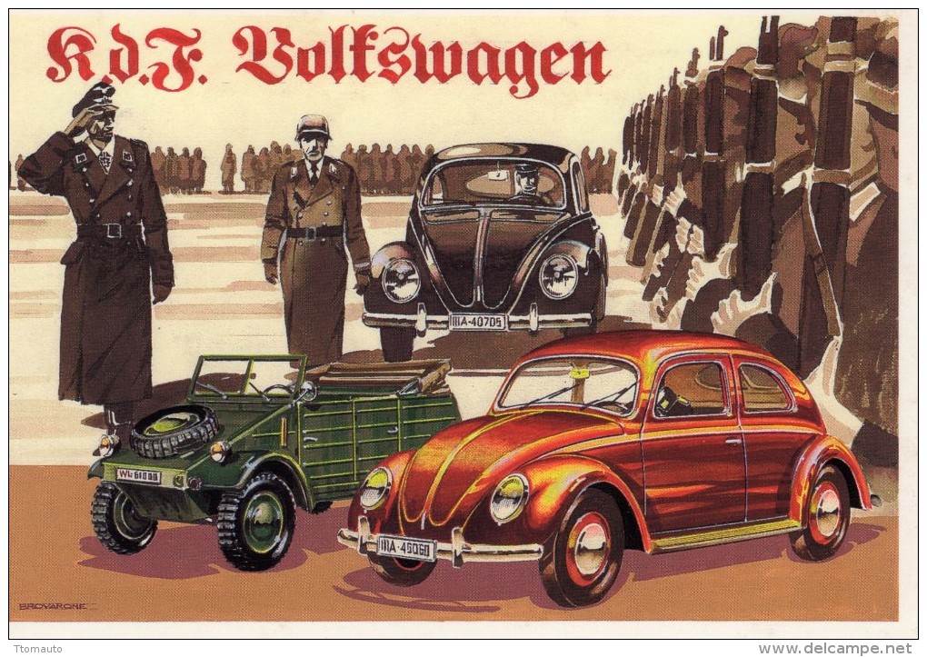 Kdf-Wagen  -  Volkswagen Maggiolino   -  1939   -  Illustrateur Aldo Brovarone  -  Carte Postale - Passenger Cars