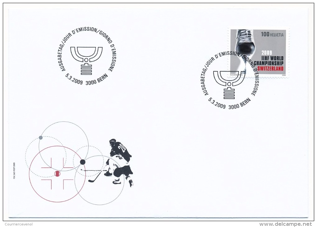 SUISSE -  FDC 2009 - Championnat Du Monde De Hockey Sur Glace - 2 Enveloppes (2 Séries) - FDC