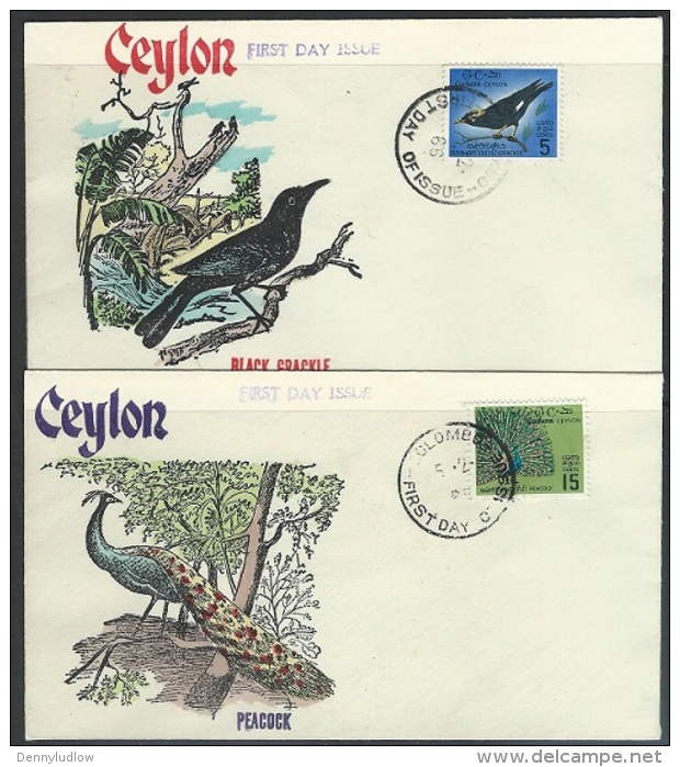 Ceylon   1966  Sc#374-5   5c Myna & 10c Peacock On FDCs - Sri Lanka (Ceylon) (1948-...)
