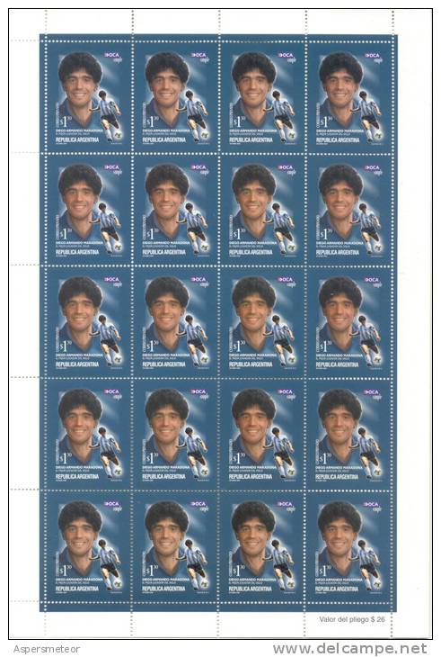 DIEGO ARMANDO MARADONA CORREO PRIVADO OCA REPUBLICA ARGENTINA PLANCHA DE 20 TIMBRES DE $ 1,30 RARE FUTEBOL FUTBOL BALOMP - Andere & Zonder Classificatie