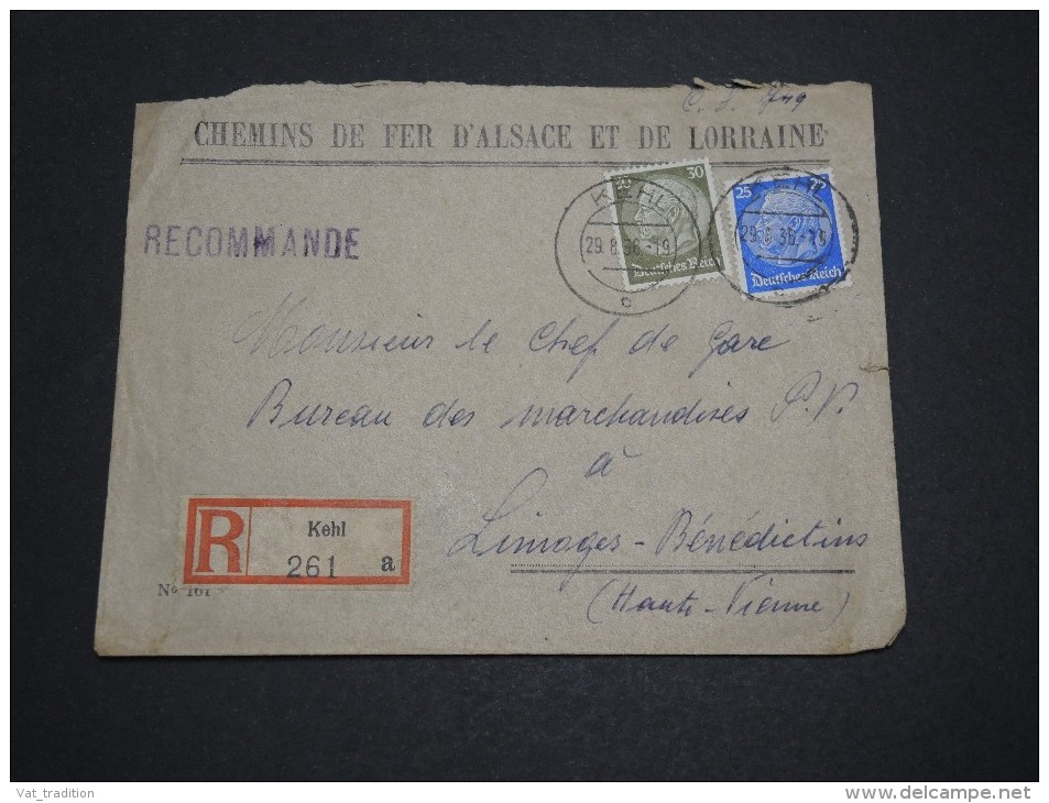 ALLEMAGNE - Enveloppe En Recommandé De Kehl Pour Limoges En 1936 - A Voir - L 4572 - Lettres & Documents