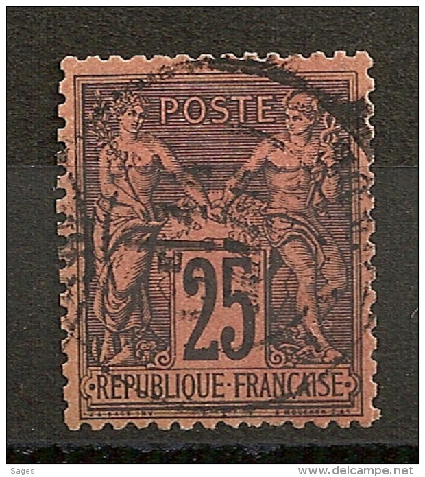 SAGE 25C NOIR S ROUGE. TRES BEL EXEMPLAIRE. TRES BELLE DENTELURE. - 1876-1898 Sage (Type II)