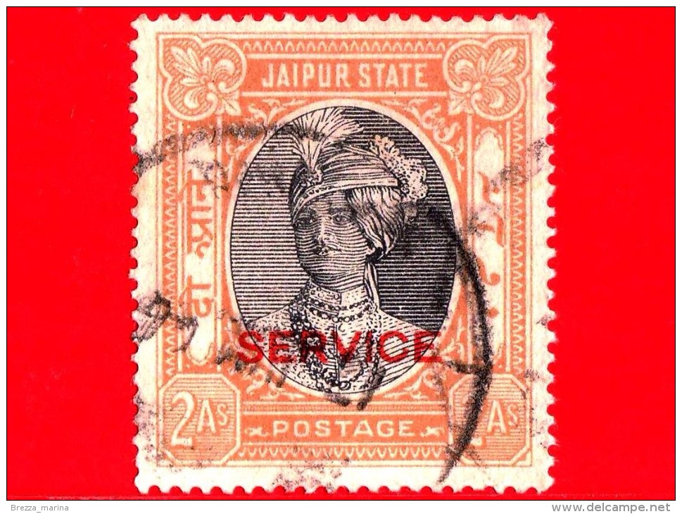 India - JAIPUR - Usato - 1932 - Maharaja Man Singh II - Sovrastampato In Rosso SERVICE -  2 - Jaipur