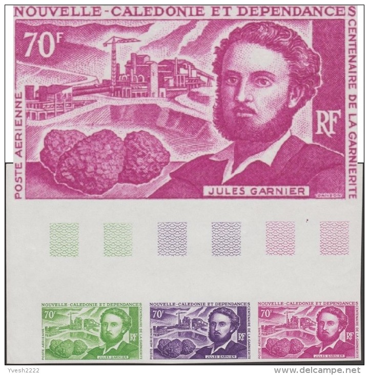 Nouvelle-Calédonie 1967 Y&T PA 95. Bande De 3, Essais De Couleurs.  La Garniérite, Mine, Nickel, Minéral - Minéraux