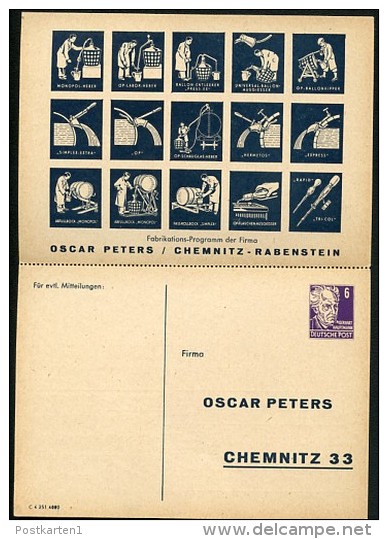 DDR PP2 B2/002 Privat-Antwortpostkarte PETERS FABRIKATIONSPROGRAMM 1952  NGK 15,00 € - Cartes Postales Privées - Neuves