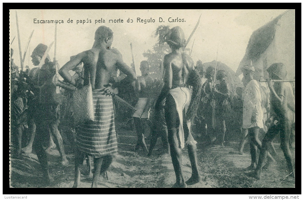 GUINÉ-BISSAU - COSTUMES - Escaramuça De Papús Pela Morte De Regulo D. Carlos Carte Postale - Guinea-Bissau