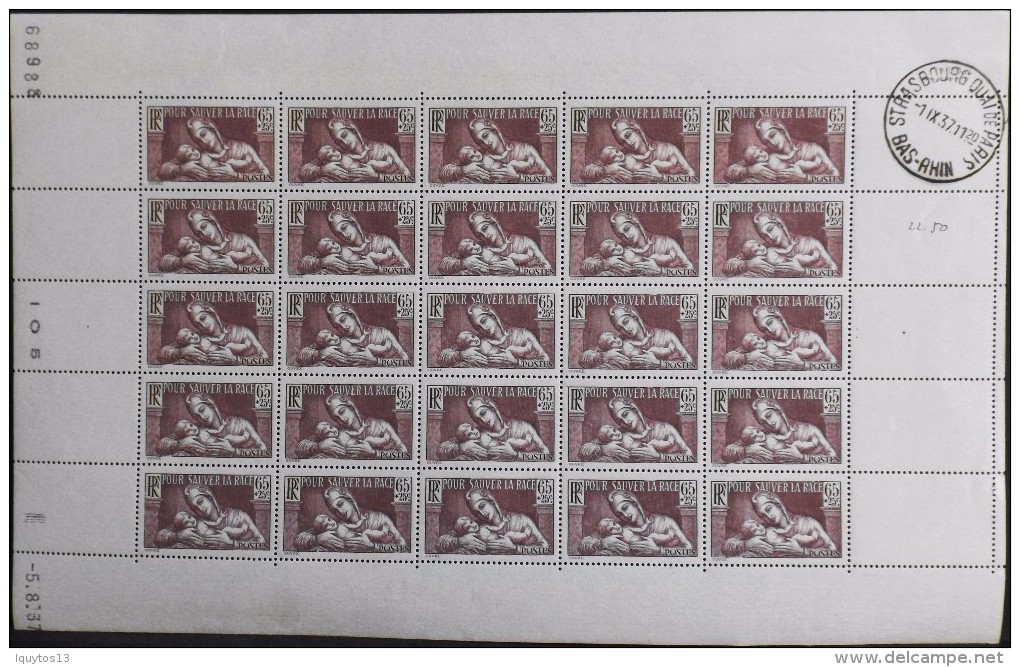FRANCE 1937 - FEUILLE COMPLETE Du N° 356 -  DATEE 05.08.1937 - 25 TIMBRES NEUFS**LUXE - Full Sheets