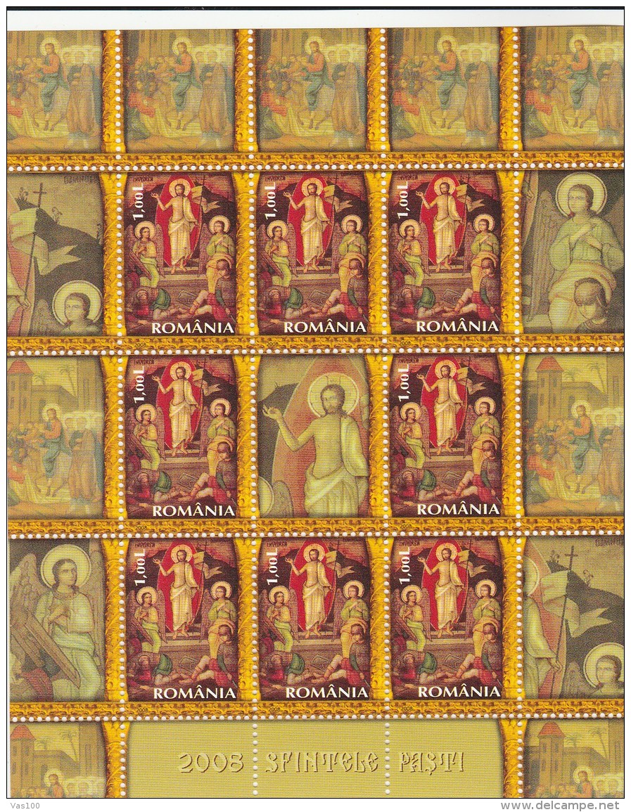 #201 EASTER, RESSURECTION, CHRIST, RELIGIOUS, 2008, MNH**, MINISHEET, ROMANIA. - Blocs-feuillets