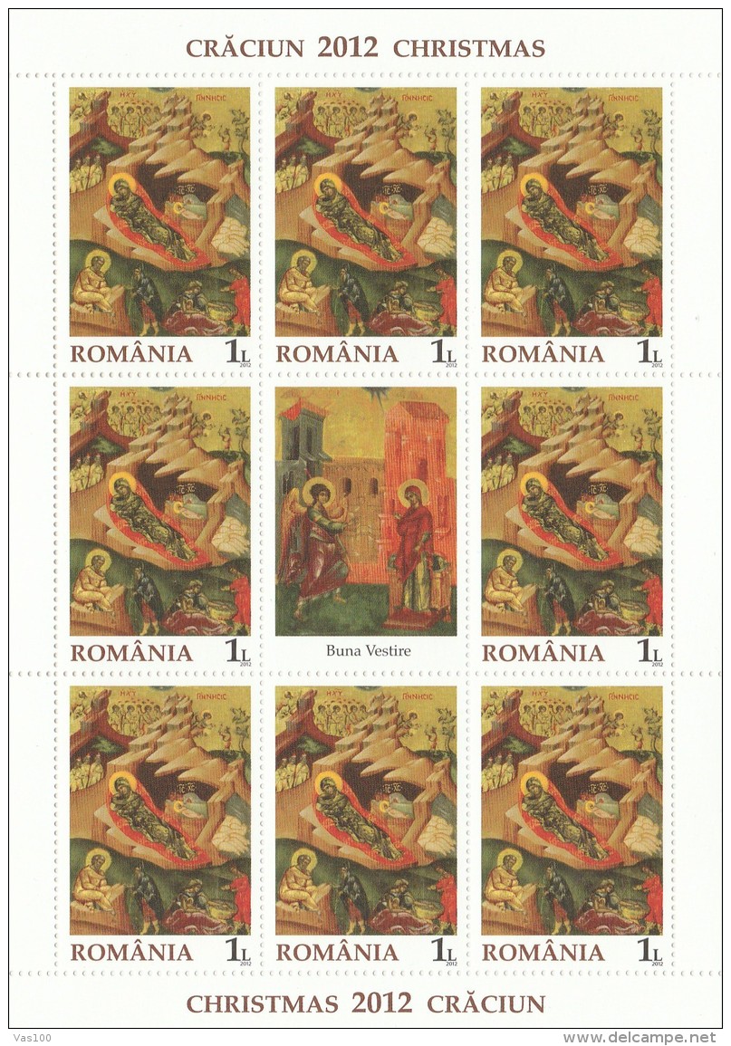 #201 CHRISTMAS, CHRIST, RELIGIOUS, PAINTING, 2012, MNH**, MINISHEET, ROMANIA. - Blocs-feuillets